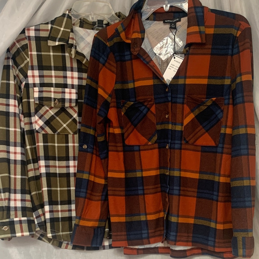 Robert Louis Plaid Button-Down Shirt — Rust & Olive